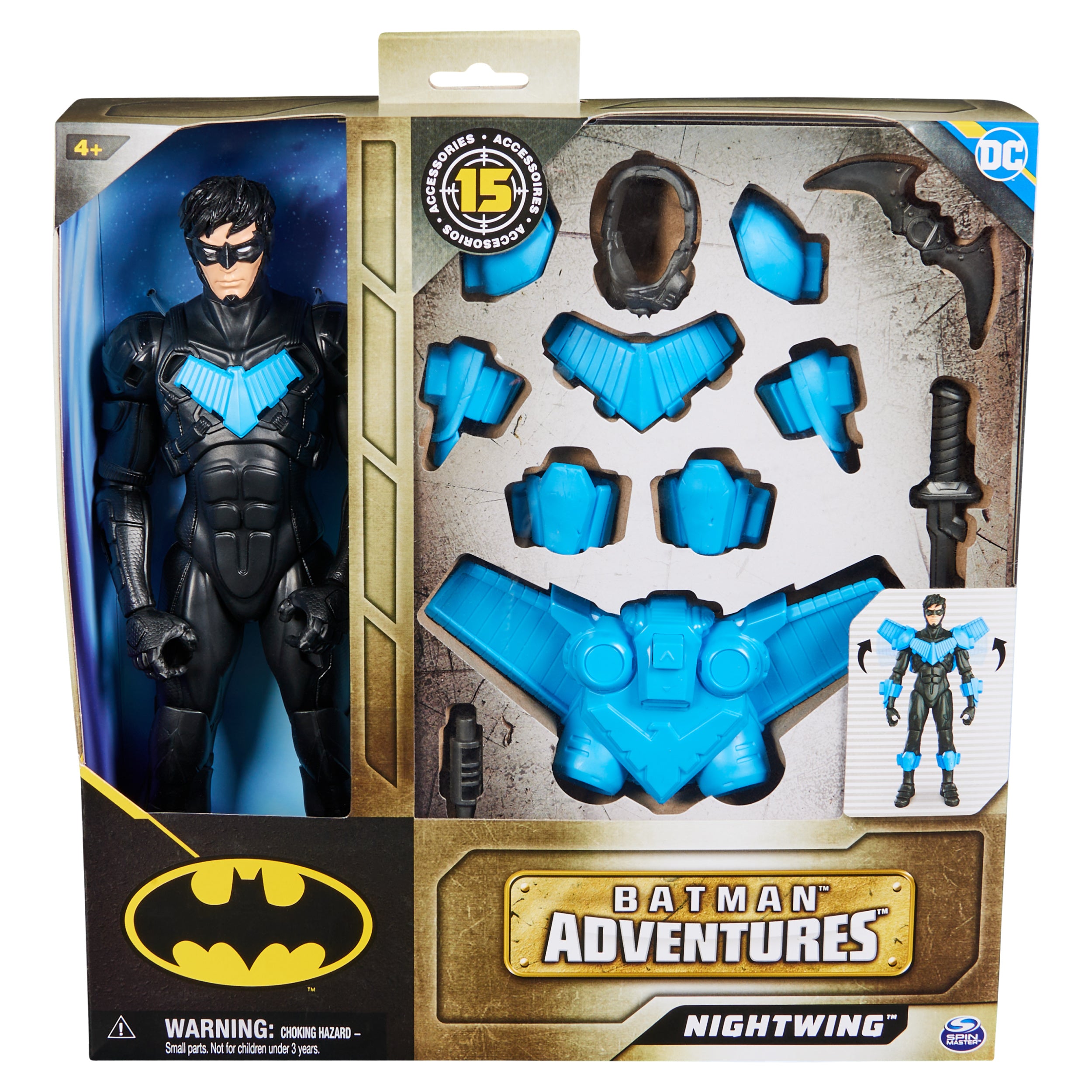 DC Comics, Batman Adventures, Nightwing Action Figure, 15 Armor Accessories, 17 Points of Articulation, 12-inch, Super Hero Kids Toy for Boys & Girls