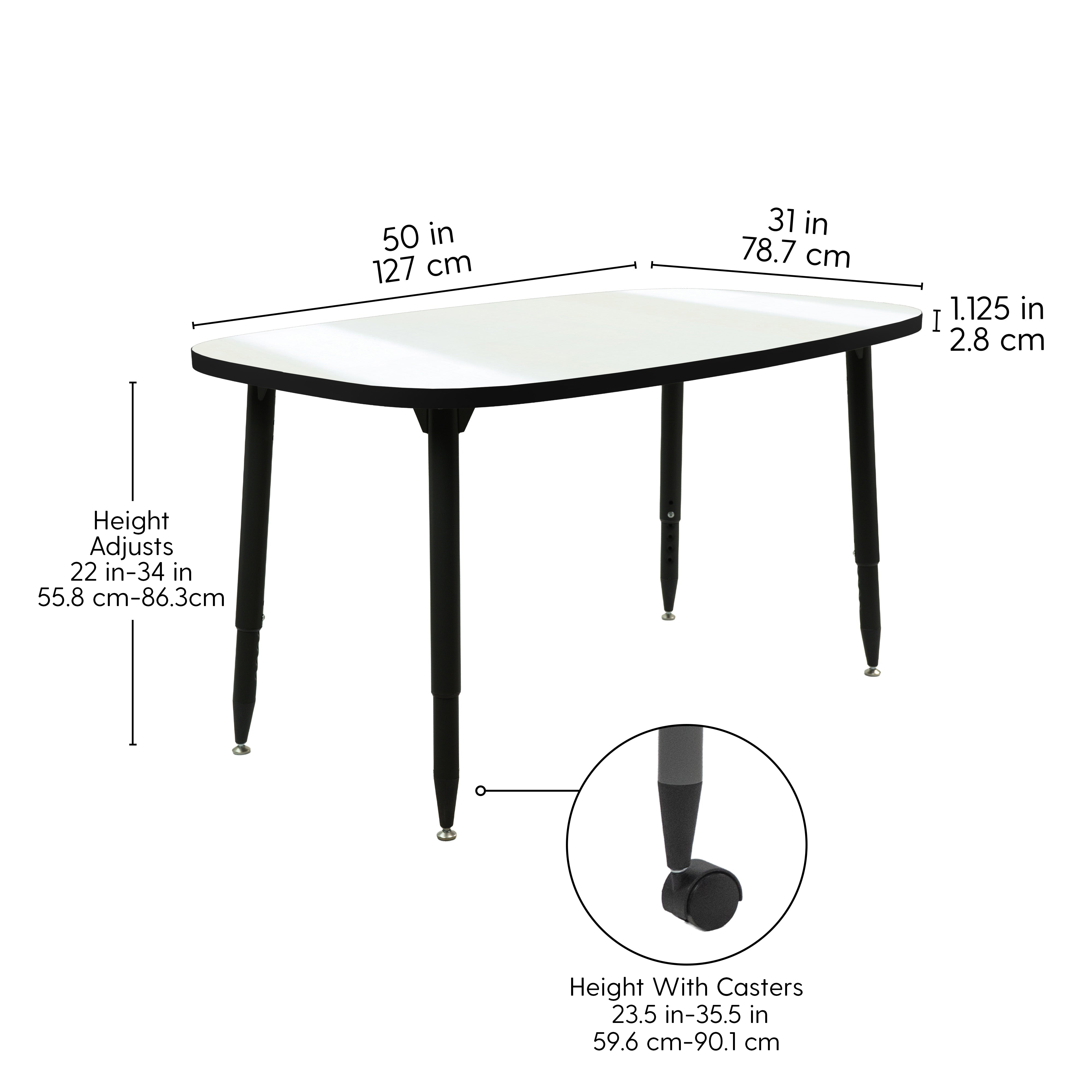 Adapte 31" x 50" Rounded Rectangle Dry-Erase Activity Table with Adjustable Tapered Legs - Whiteboard/Black