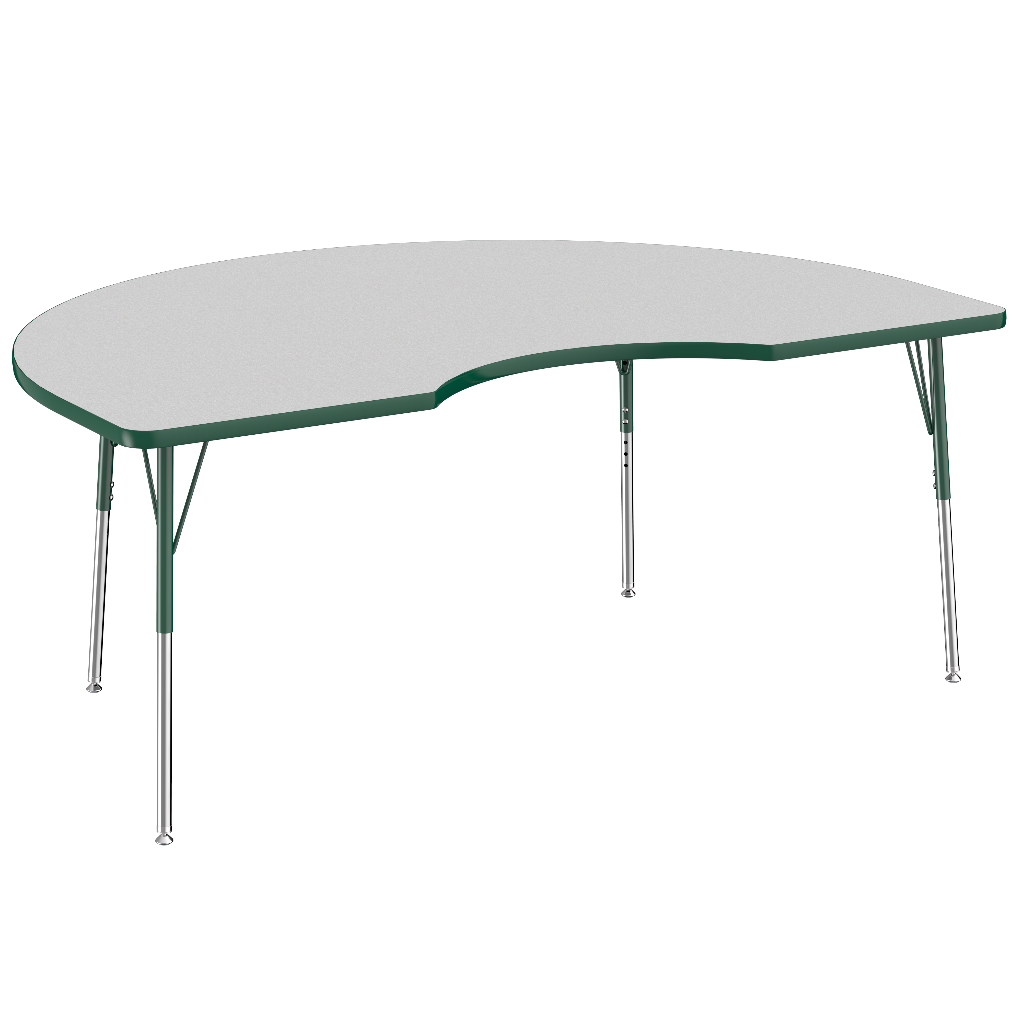 48" x 72" Kidney T-Molding Activity Table with Adjustable Standard Swivel Glide Legs - Gray/Green