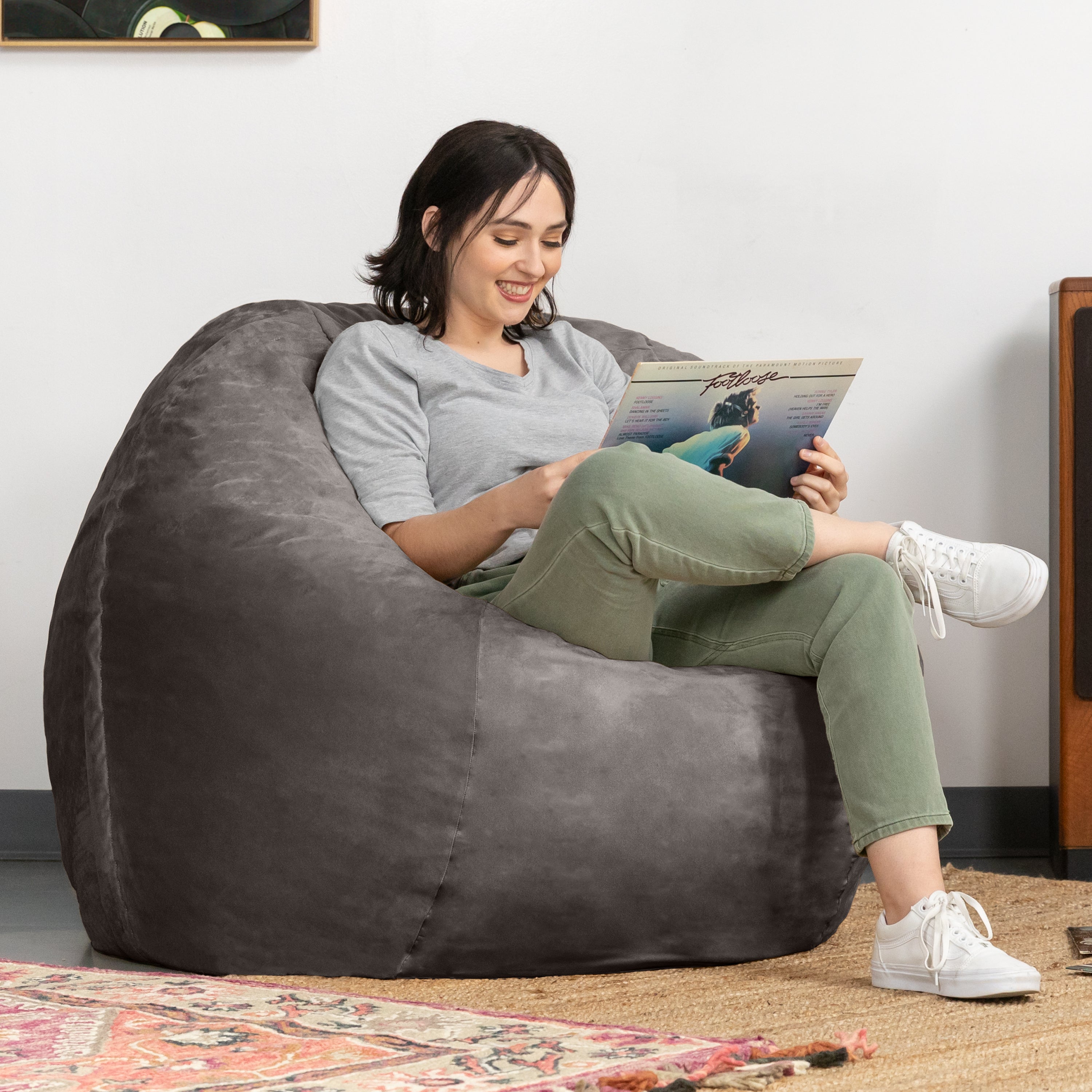 Jaxx Basics 4 Foot Large Adult Bean Bag Chair, Oversized with Filler, Gray