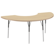 36" x 72" Half Moon T-Molding Activity Table with Adjustable Standard Swivel Glide Legs - Maple/Maple/Black