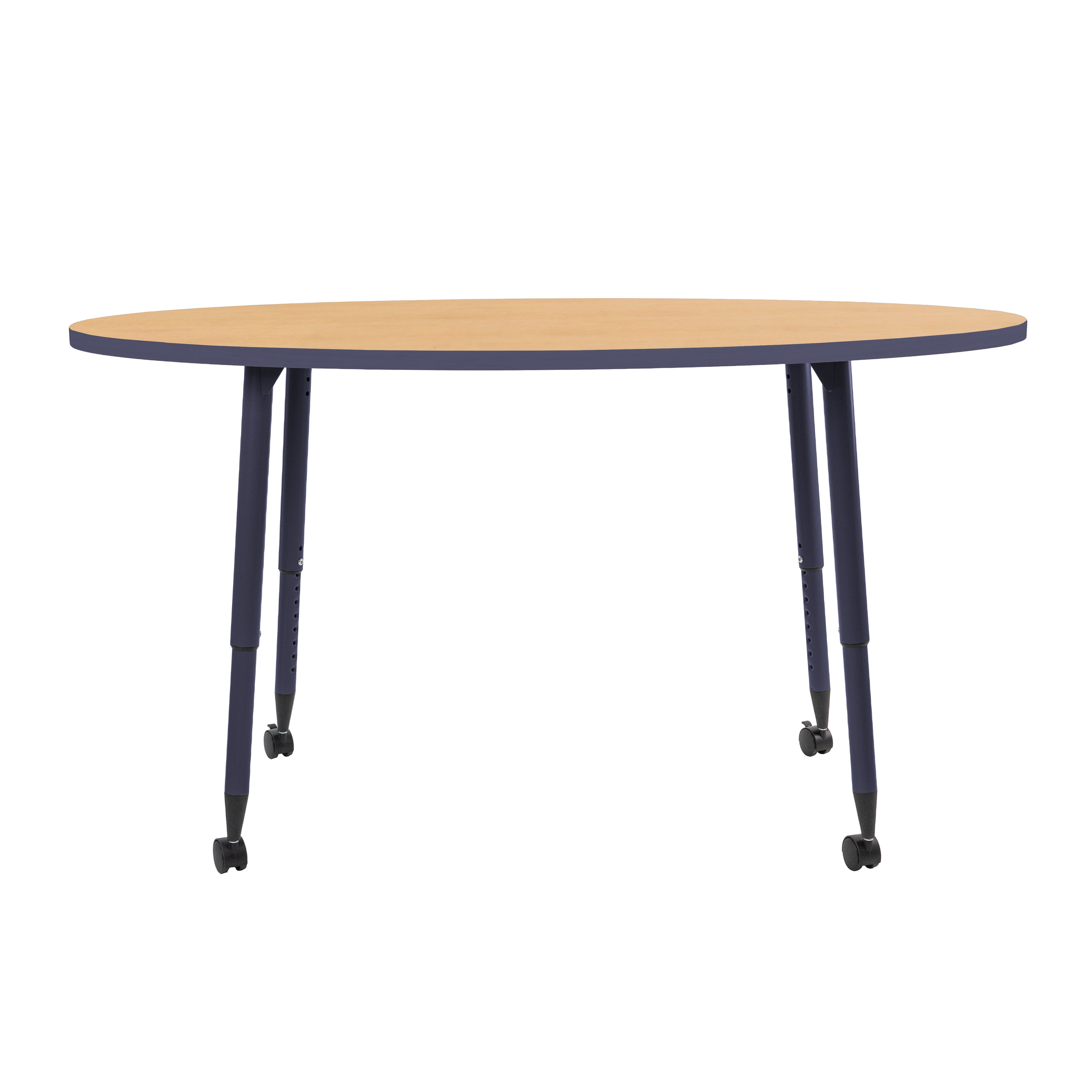 Adapte 30" x 60" Oval Thermofused Activity Table with Adjustable Tapered Legs - Maple/Navy