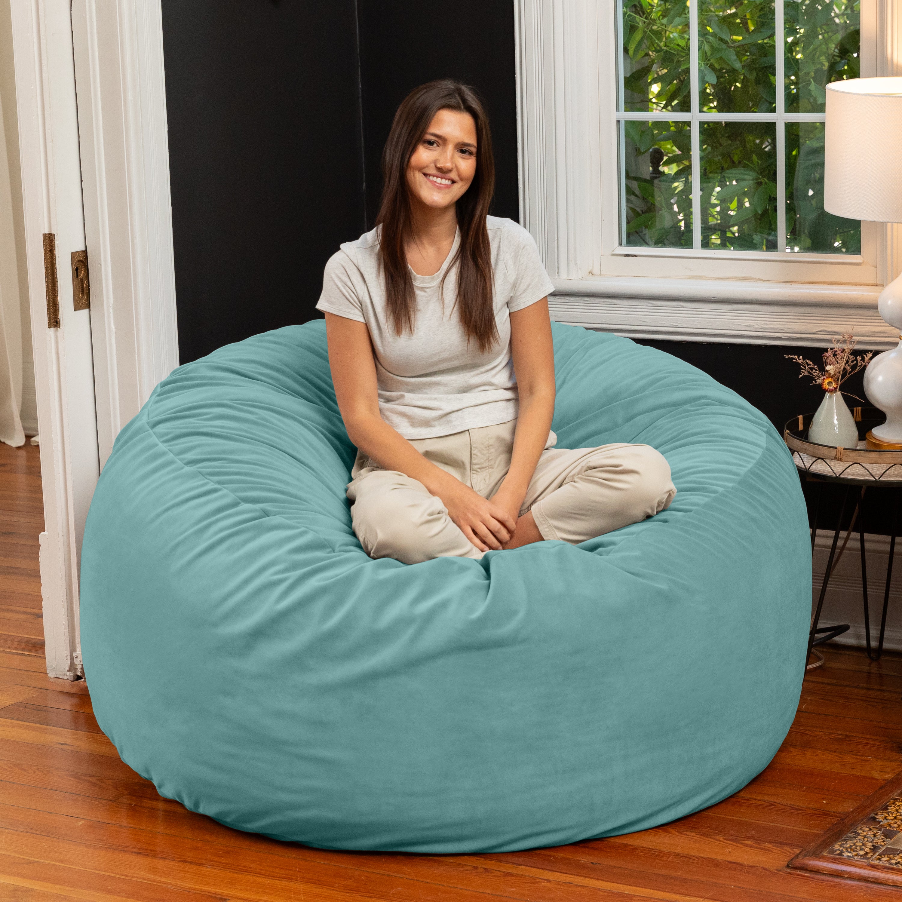 Jaxx 5 Foot Saxx - Large Round Bean Bag Chair for Adults - Lush Velvet Turquoise