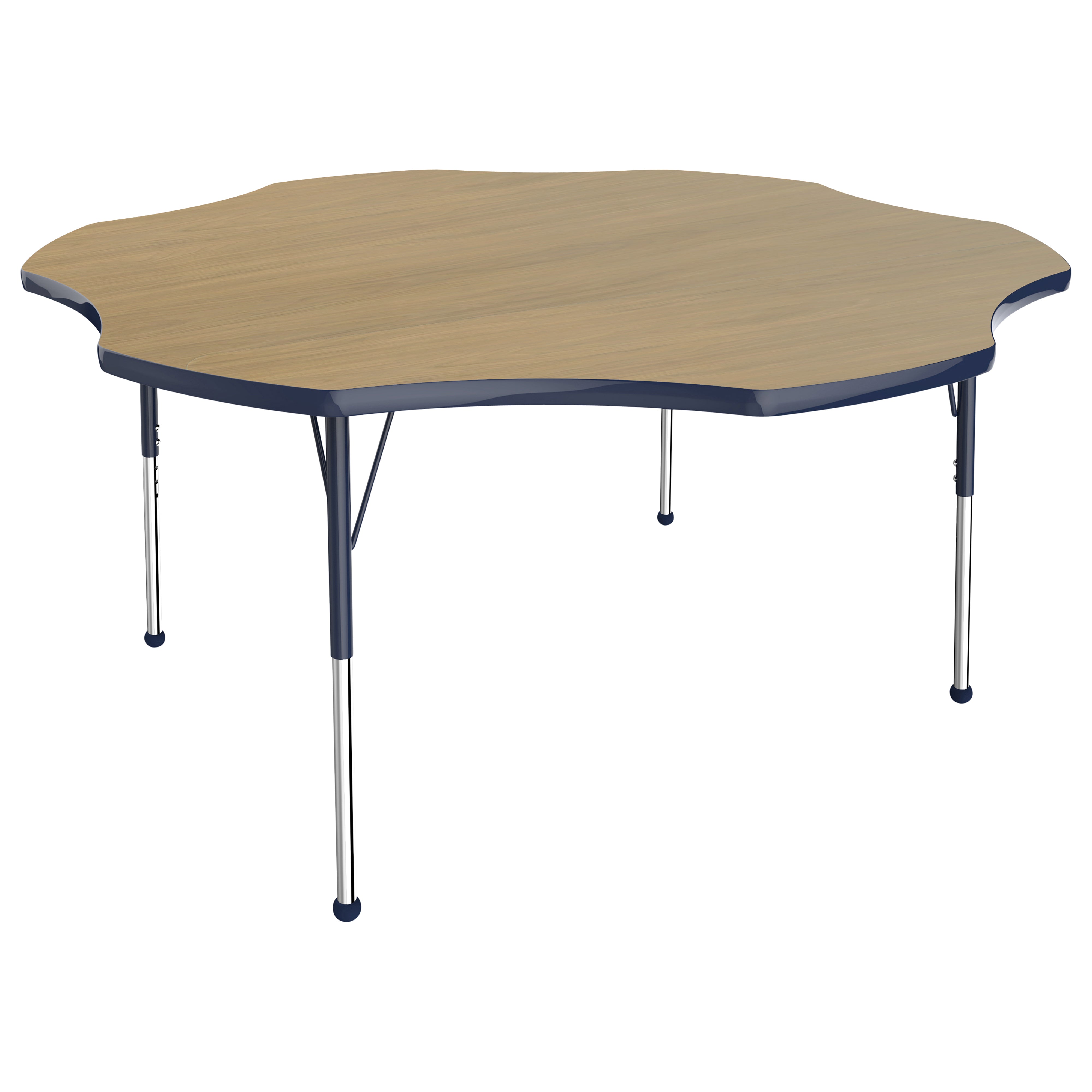 60" x 60" Flower T-Molding Activity Table with Adjustable Standard Ball Glide Legs - Pasadena Oak/Navy