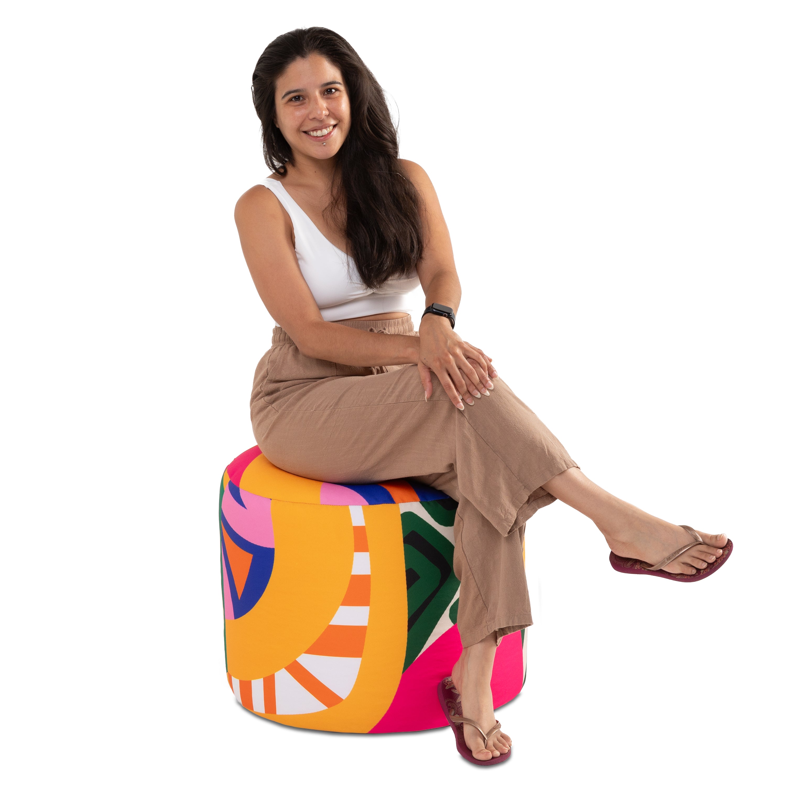 Jaxx Spring Indoor / Outdoor Bean Bag Pouf Ottoman, Zuri Multicolor Pattern