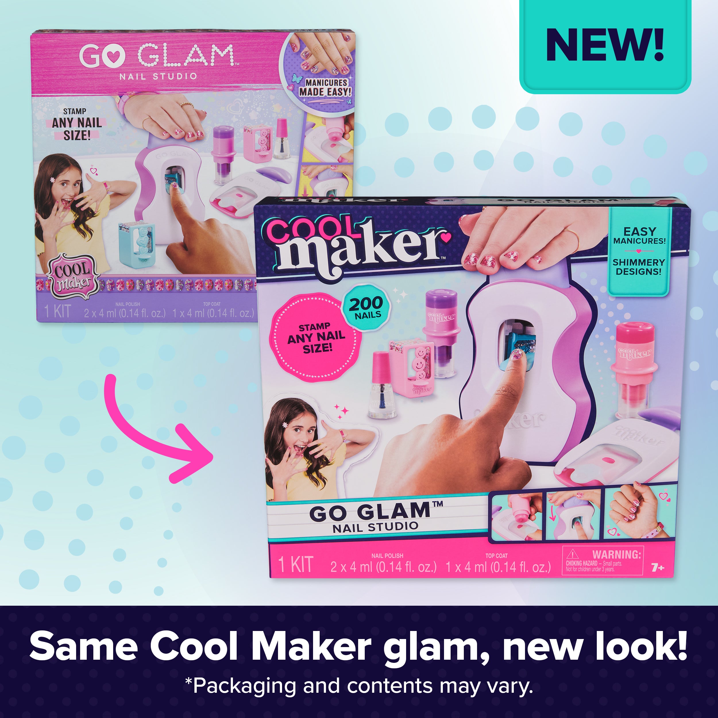 Cool Maker, GO GLAM Studio Nail Kit, Style 200 Nails, 4 Designs, 2 Polish Applicators & Mask Packaging May Vary, Arts and Crafts for Ages 7 and up