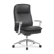 OfficeSource Obsidian High Back Executive Conference Chair with Fixed Aluminum Arms and Base - Black PU Leather