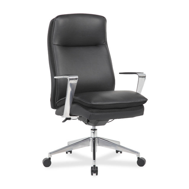 OfficeSource Obsidian High Back Executive Conference Chair with Fixed Aluminum Arms and Base - Black PU Leather