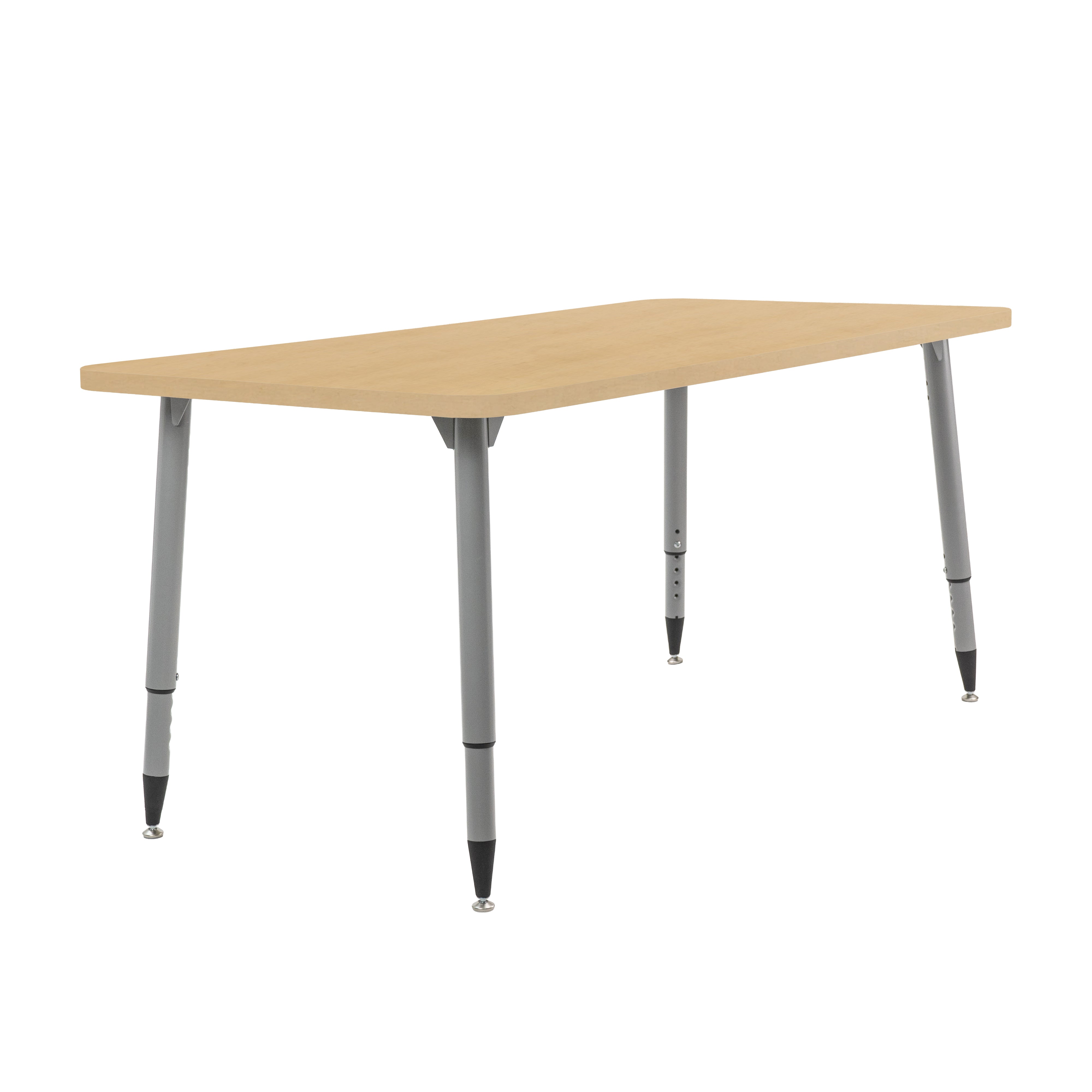 Adapte 30" x 60" Rectangle Woodgrain Activity Table with Adjustable Tapered Legs - Maple Grain/Silver