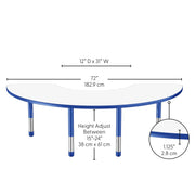 36" x 72" Half Moon Dry-Erase Activity Table with Adjustable Chunky Legs - Whiteboard/Blue