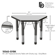 18" x 30" Trapezoid T-Molding Activity Table with Adjustable Chunky Legs - Gray/Black