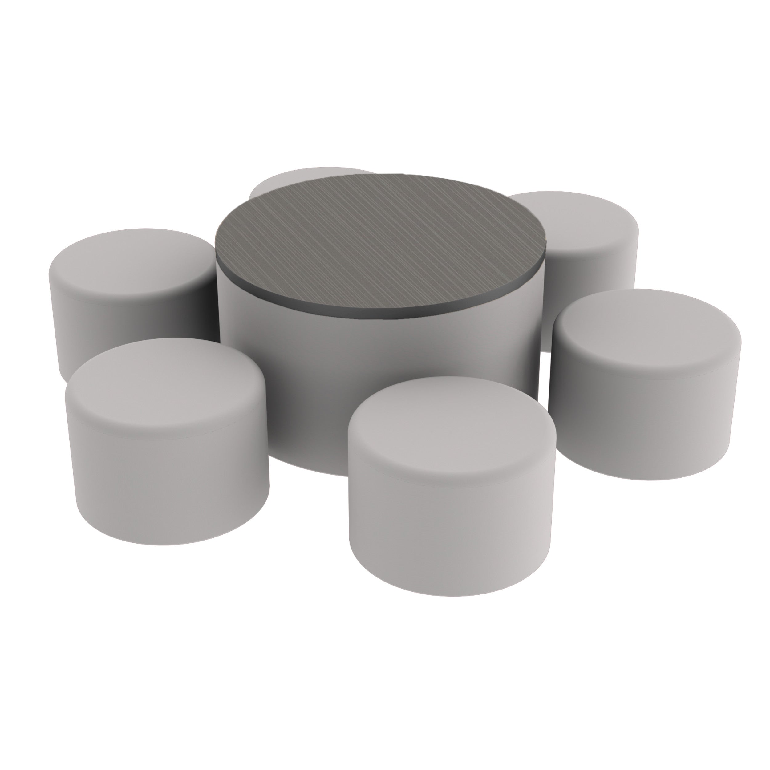 Pro Series 30" Round Ottoman Table with Round 12" H Seating, 7-Piece Set - Gray/Cosmic Strandz