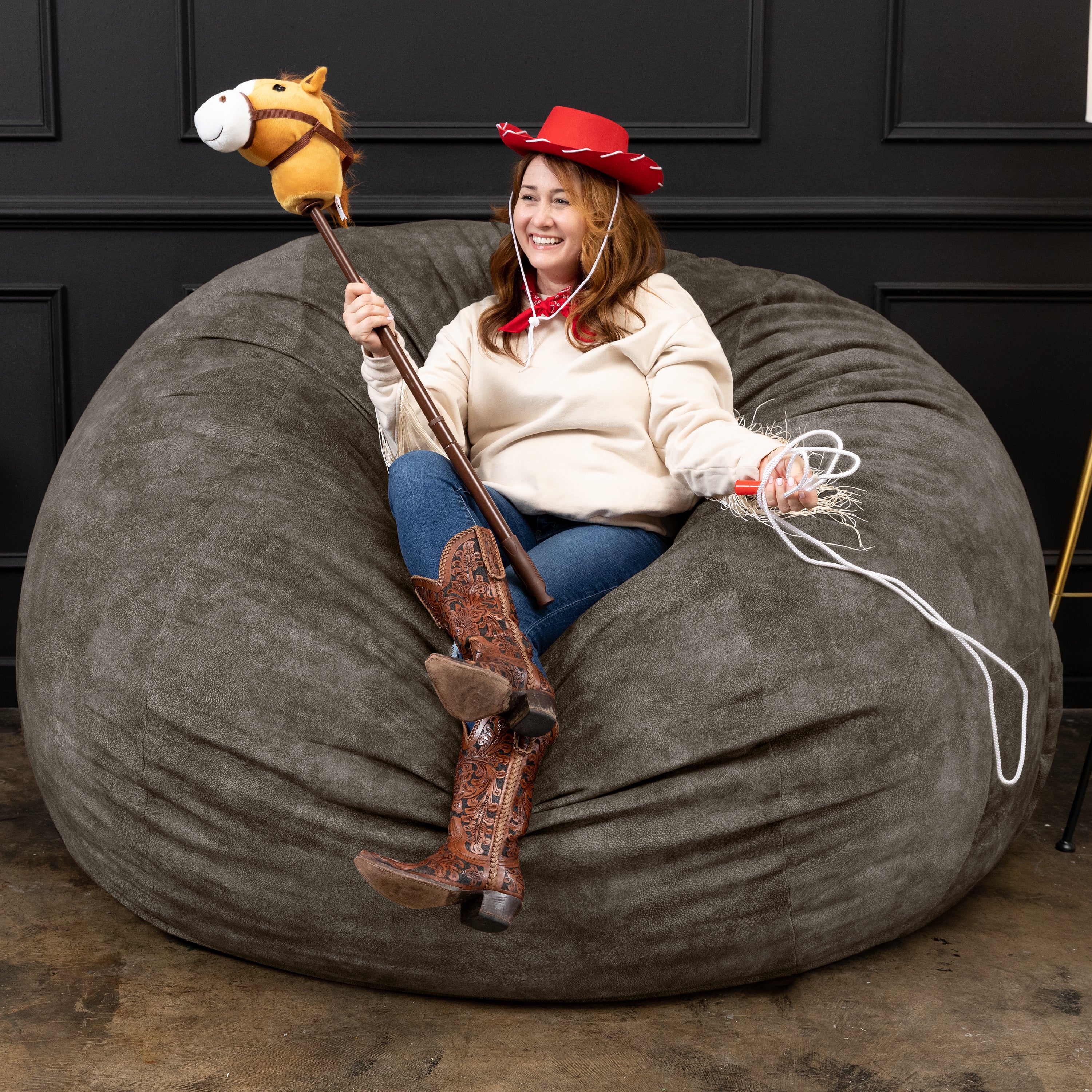 Jaxx Saxx 6 Foot Giant Bean Bag Chair - Padded Microvelvet, Pewter