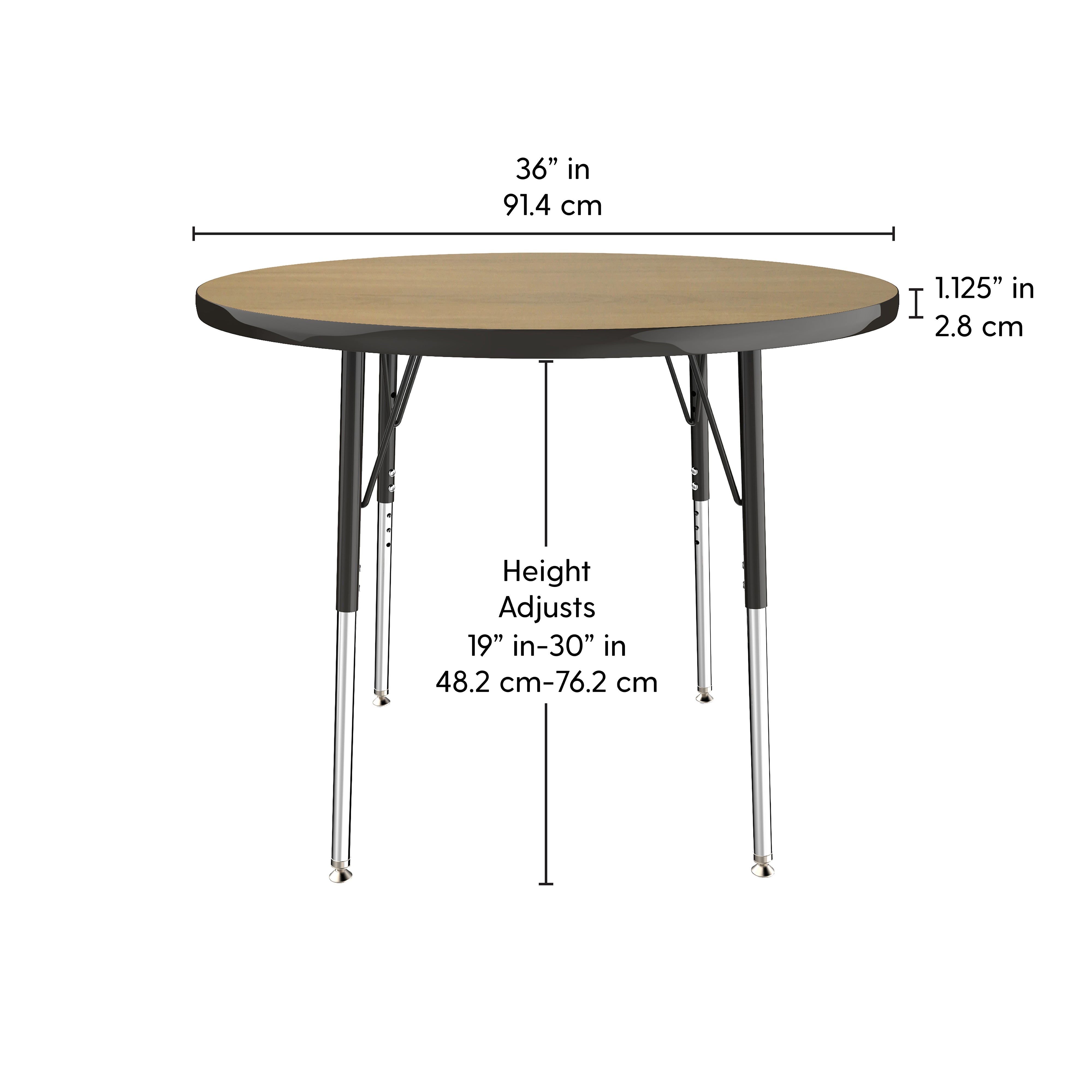 36" Round T-Molding Activity Table with Adjustable Standard Swivel Glide Legs - Pasadena Oak/Black