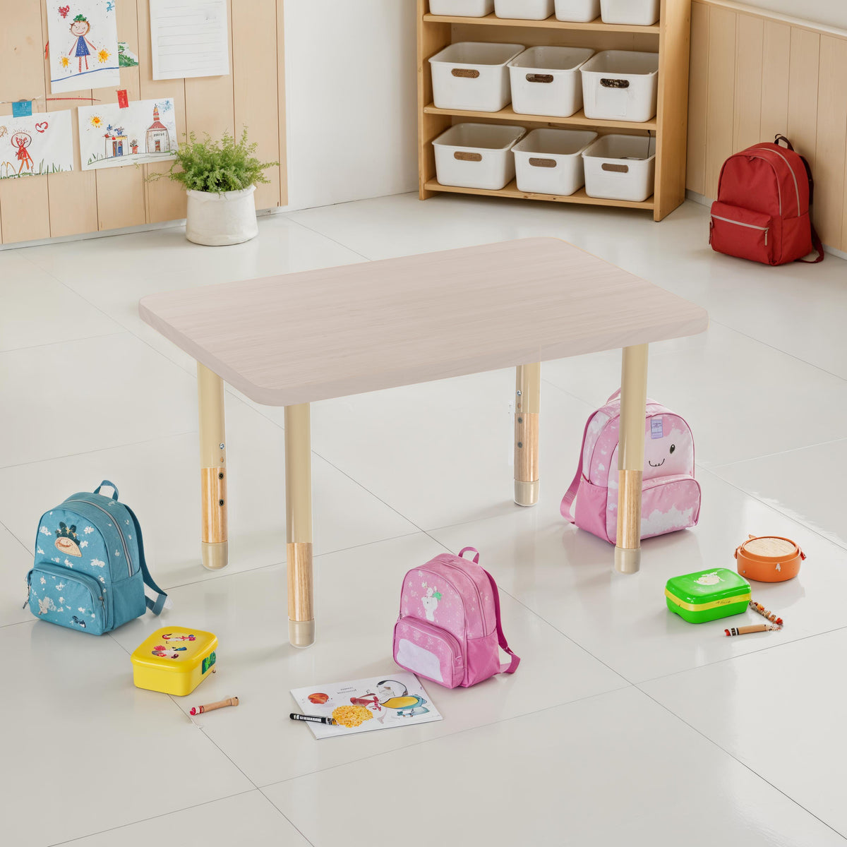 24" x 36" Rectangle Thermofused Activity Table with Adjustable Chunky Wood Legs - Asian Sand/Sand/Natural