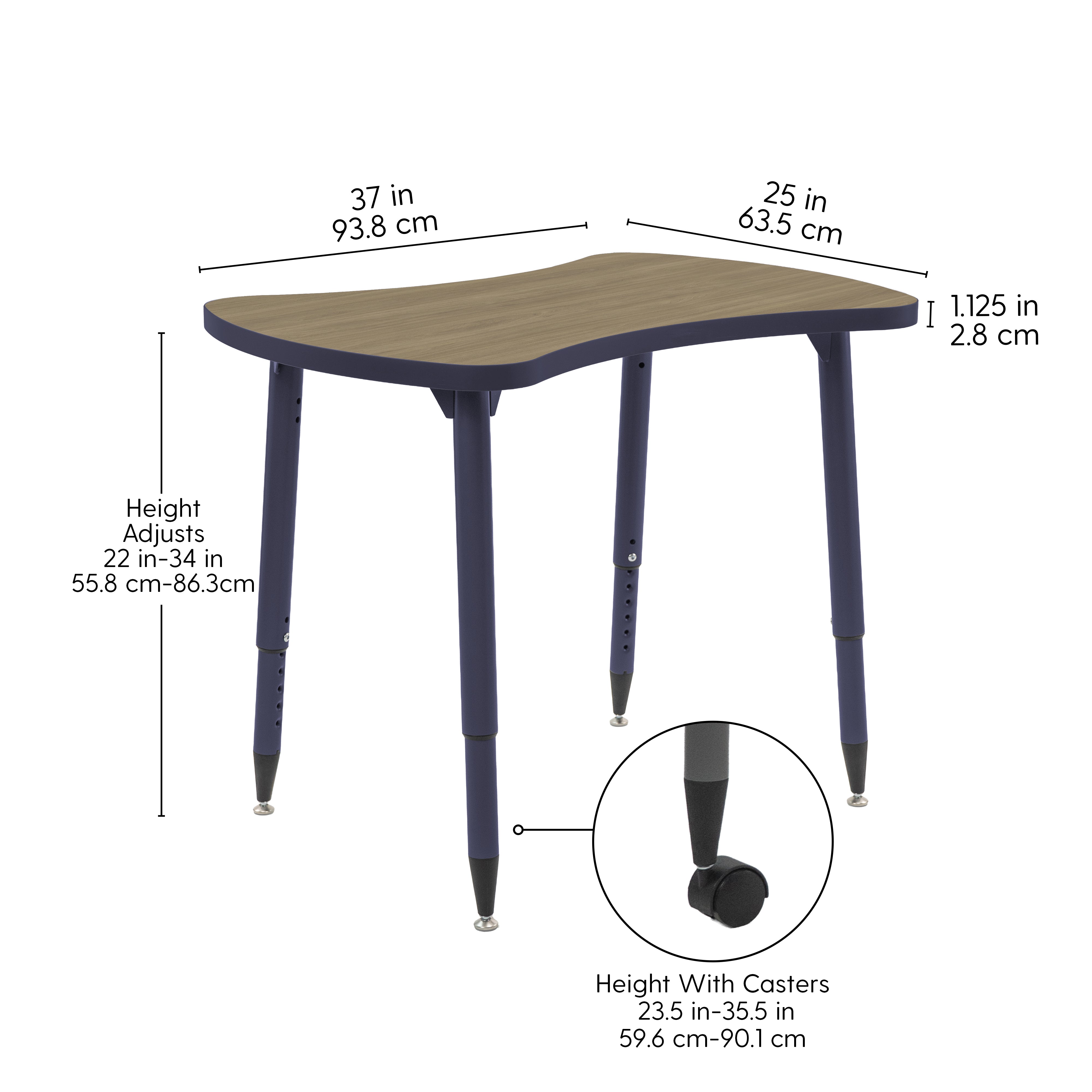 Adapte 25" x 37" Bowtie Thermofused Activity Table with Adjustable Tapered Legs - Pasadena Oak/Navy