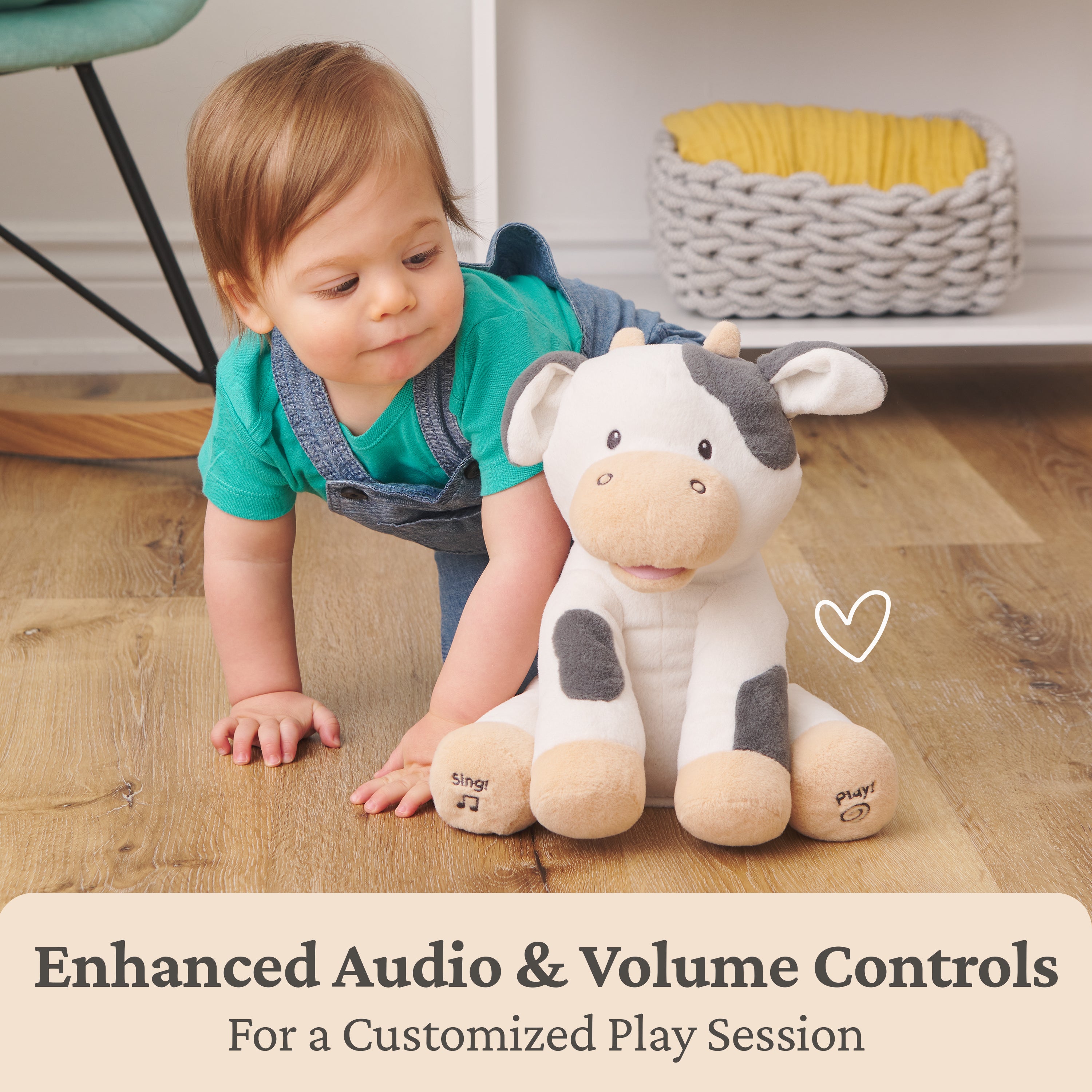 Baby GUND Buttermilk the Cow Animated Plush, Singing Stuffed Animal Sensory Toy, Sings Old MacDonald and Teaches Animal Sounds, Cream/Grey, 12”