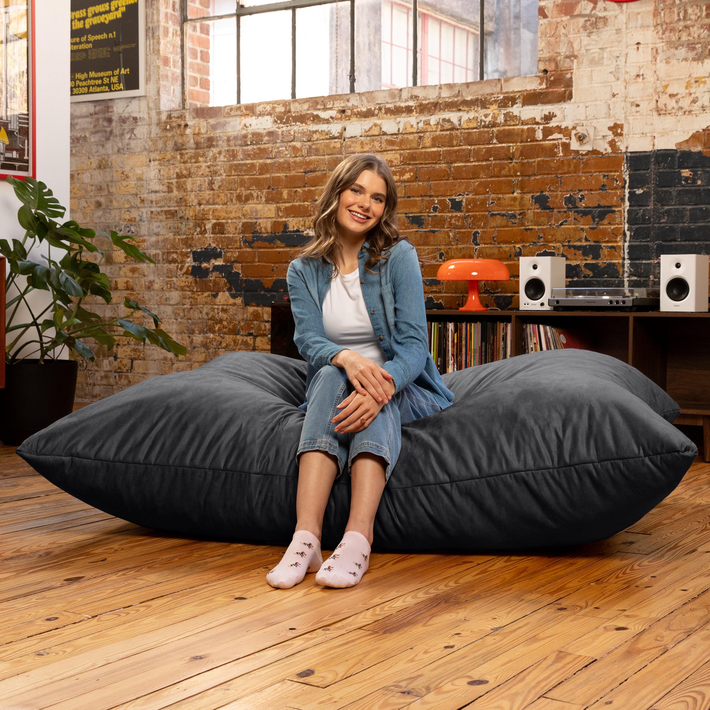 Jaxx Pillow Saxx 5.5-Foot - Huge Bean Bag Floor Pillow and Lounger, Black