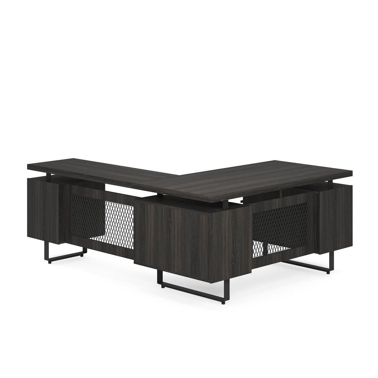 OfficeSource Palisades L Shape Double Pedestal Desk with Reversible Return - 60"W - Gauntlet Gray