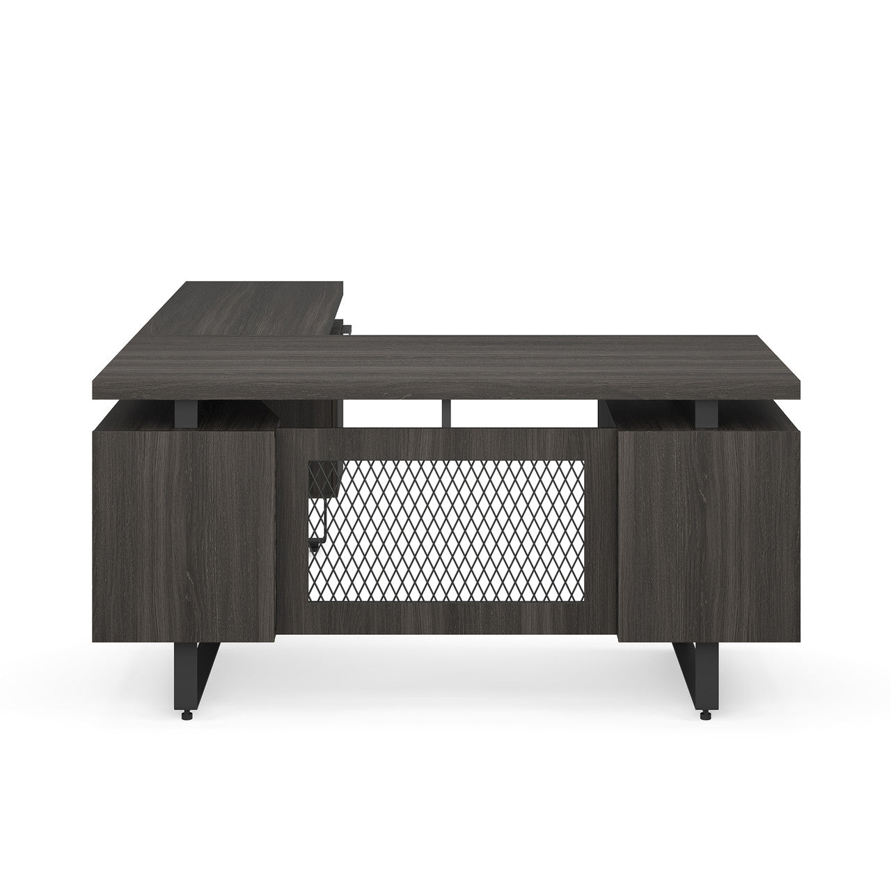 OfficeSource Palisades L Shape Double Pedestal Desk with Reversible Return - 60"W - Gauntlet Gray