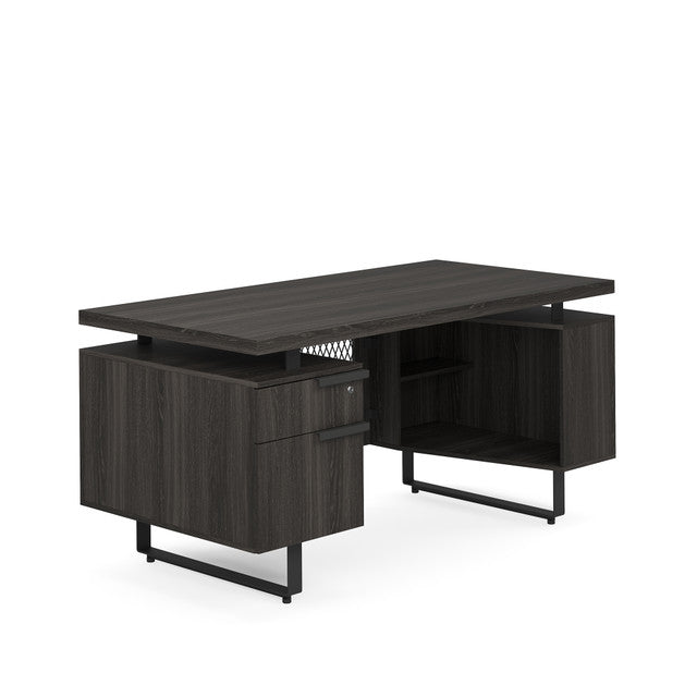 OfficeSource Palisades Single Pedestal Desk - 60" x 30" - Gauntlet Gray