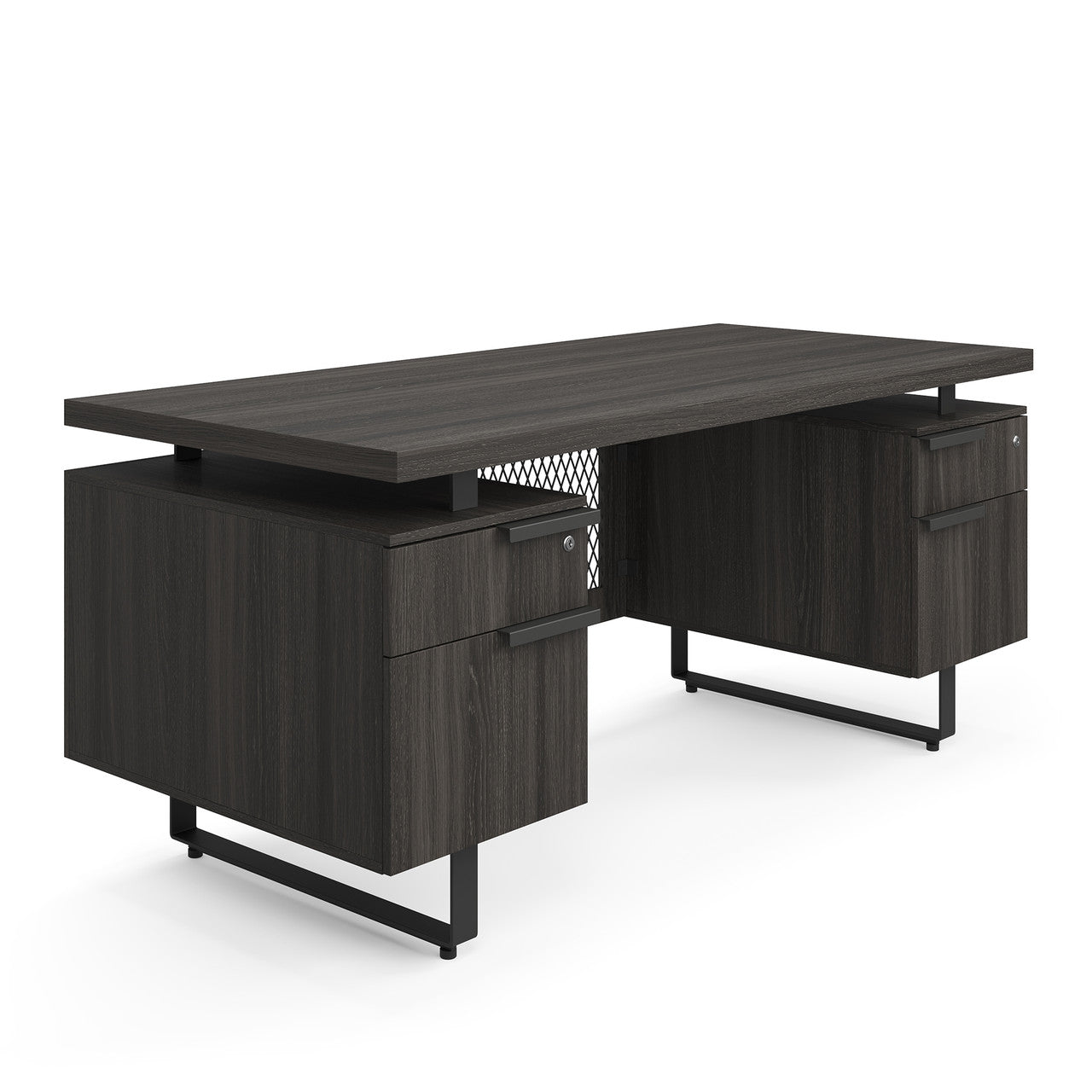 OfficeSource Palisades Double Pedestal Desk - 66" x 30" - Gauntlet Gray