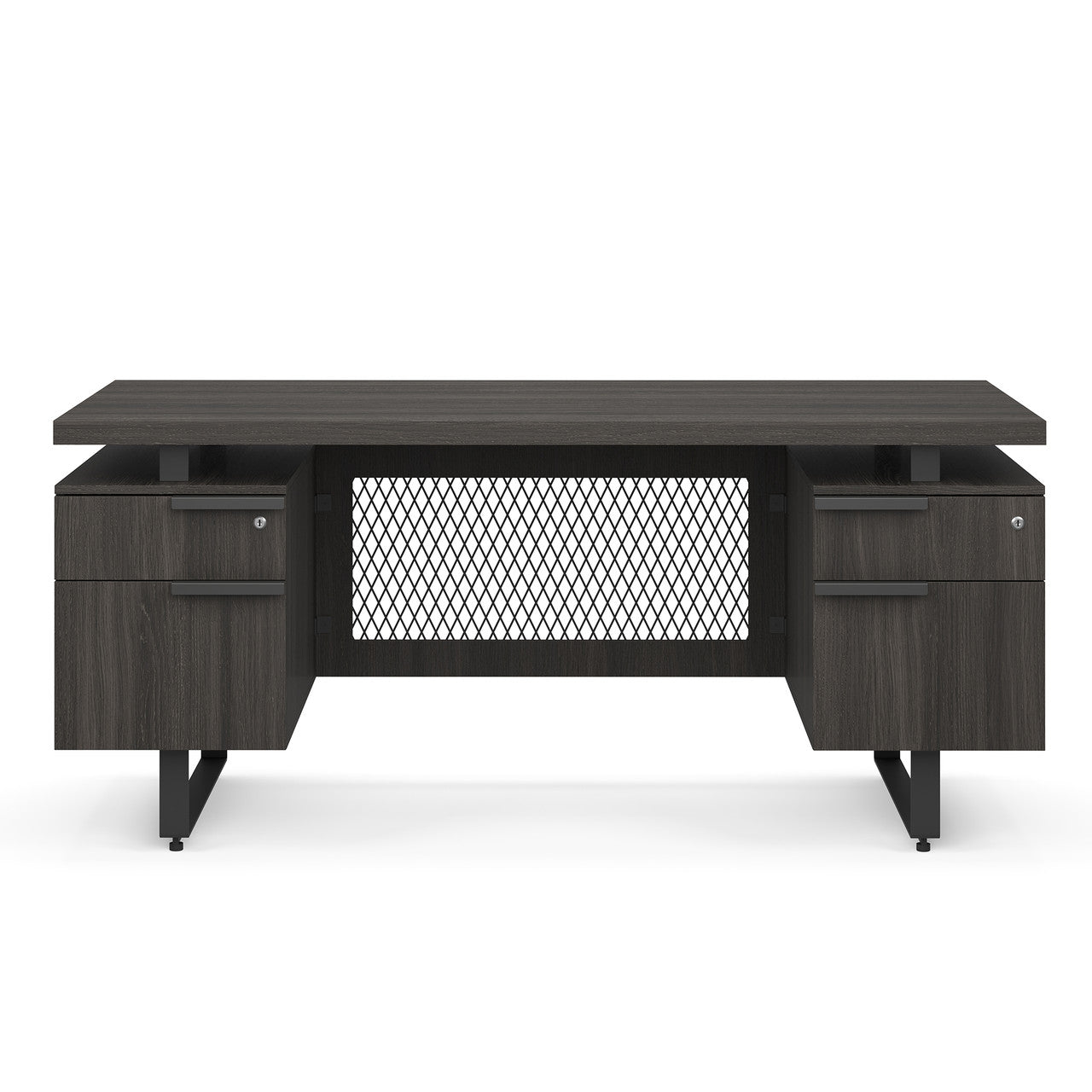OfficeSource Palisades Double Pedestal Desk - 66" x 30" - Gauntlet Gray