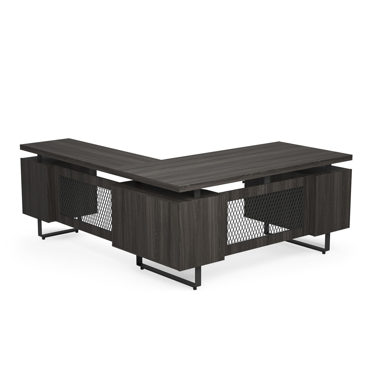 OfficeSource Palisades L Shape Double Pedestal Desk with Reversible Return - 66"W - Gauntlet Gray