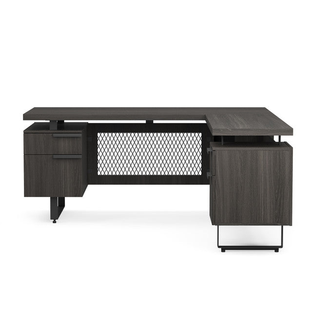 OfficeSource Palisades L Shape Double Pedestal Desk with Reversible Return - 66"W - Gauntlet Gray
