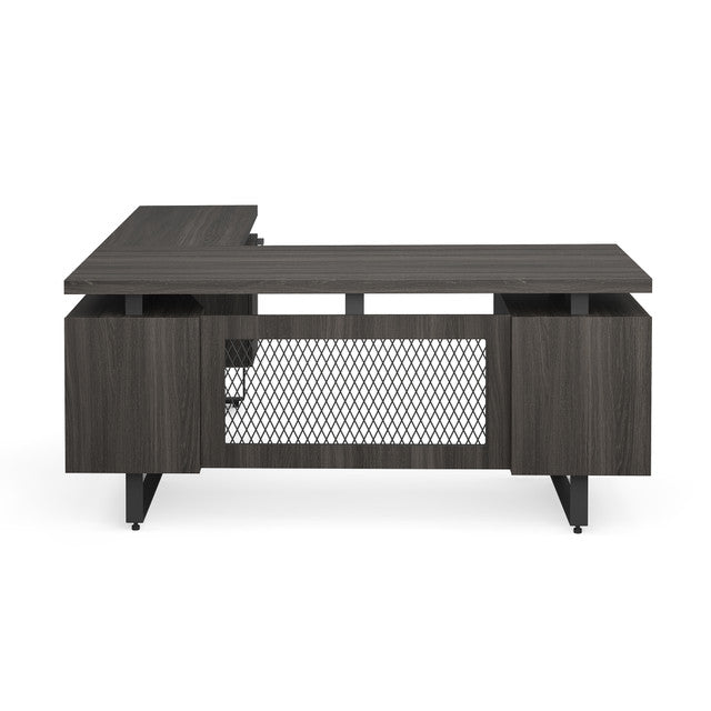 OfficeSource Palisades L Shape Double Pedestal Desk with Reversible Return - 66"W - Gauntlet Gray