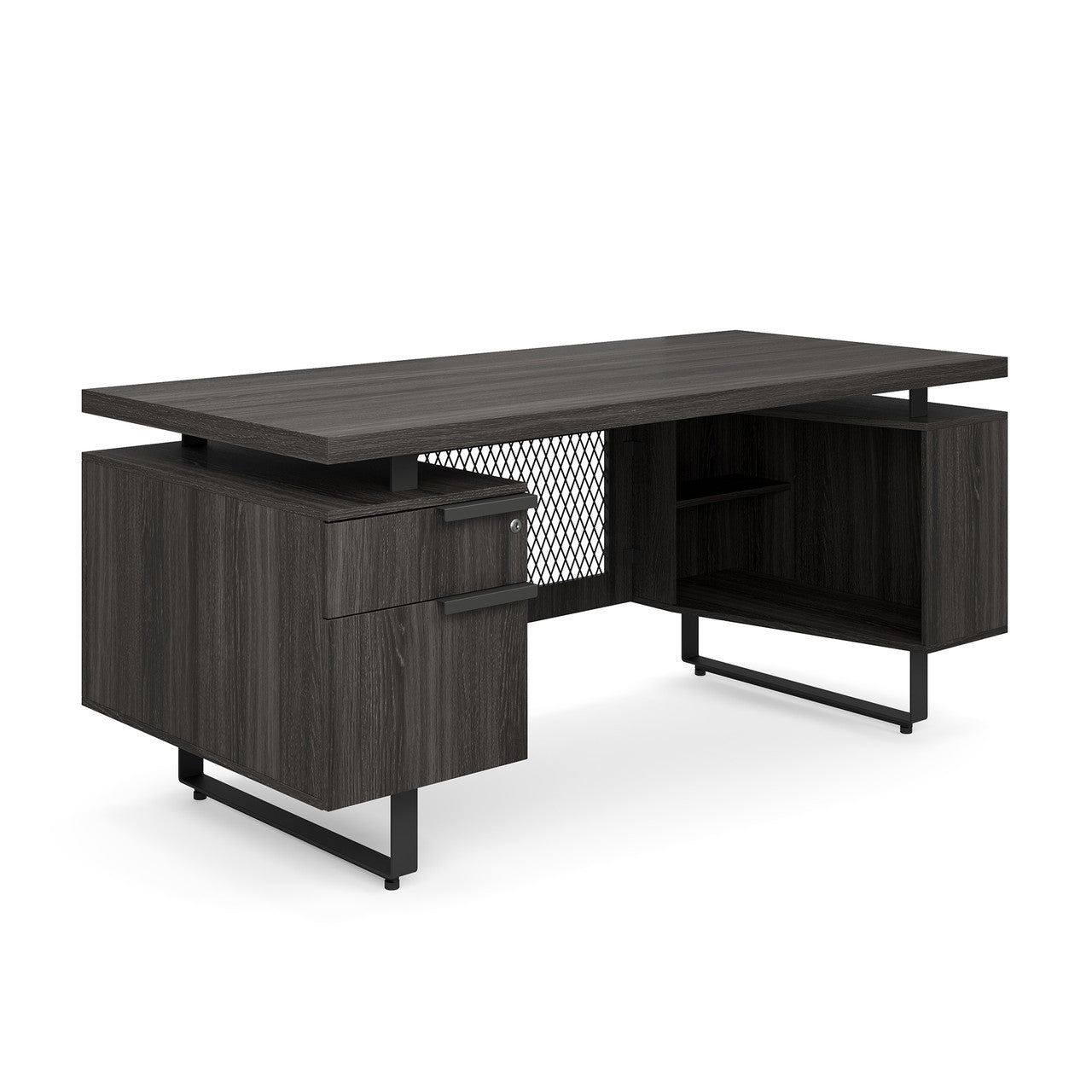 OfficeSource Palisades Single Pedestal Desk - 66" x 30" - Gauntlet Gray