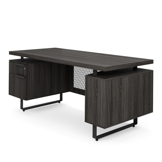 OfficeSource Palisades Single Pedestal Desk - 66" x 30" - Gauntlet Gray