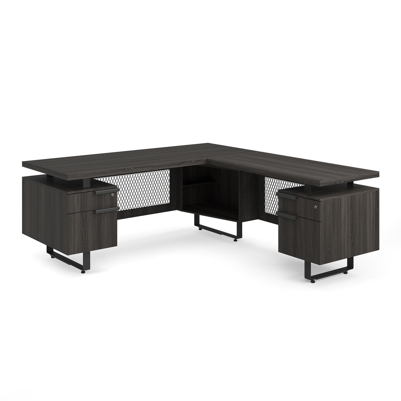 OfficeSource Palisades L Shape Double Pedestal Desk with Reversible Return - 72"W - Gauntlet Gray