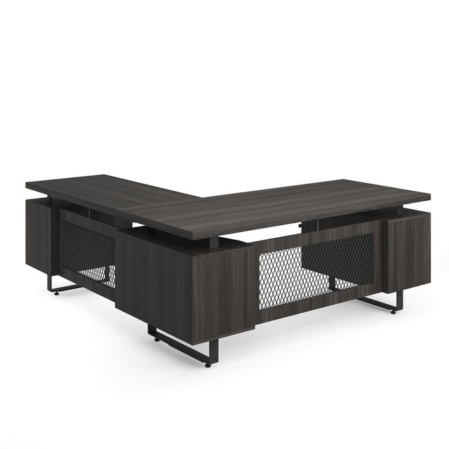 OfficeSource Palisades L Shape Double Pedestal Desk with Reversible Return - 72"W - Gauntlet Gray
