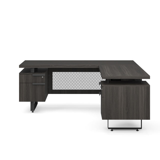 OfficeSource Palisades L Shape Double Pedestal Desk with Reversible Return - 72"W - Gauntlet Gray