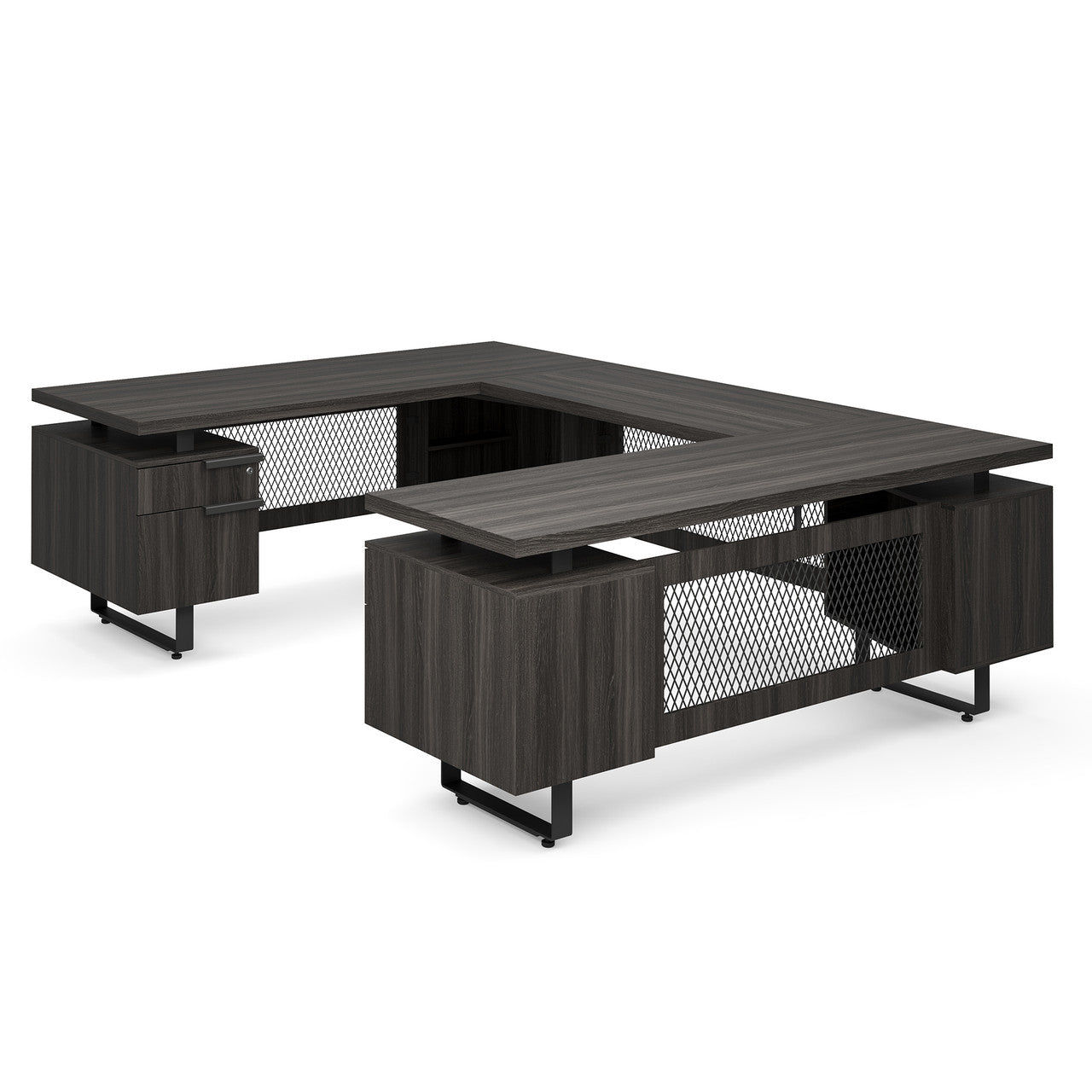OfficeSource Palisades U Shape Double Pedestal Desk with Reversible Bridge - Gauntlet Gray