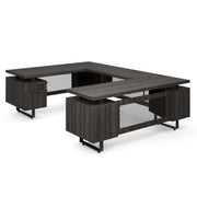 OfficeSource Palisades U Shape Double Pedestal Desk with Reversible Bridge - Gauntlet Gray