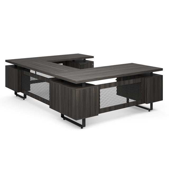 OfficeSource Palisades U Shape Double Pedestal Desk with Reversible Bridge - Gauntlet Gray