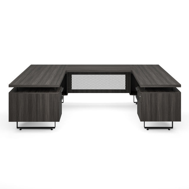 OfficeSource Palisades U Shape Double Pedestal Desk with Reversible Bridge - Gauntlet Gray