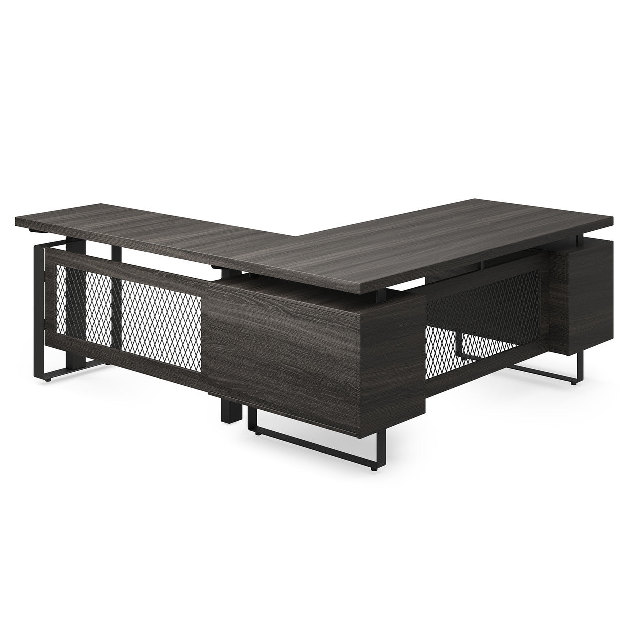 OfficeSource Palisades L Shape Electric Height Adjustable Desk with Single Pedestal - Gauntlet Gray