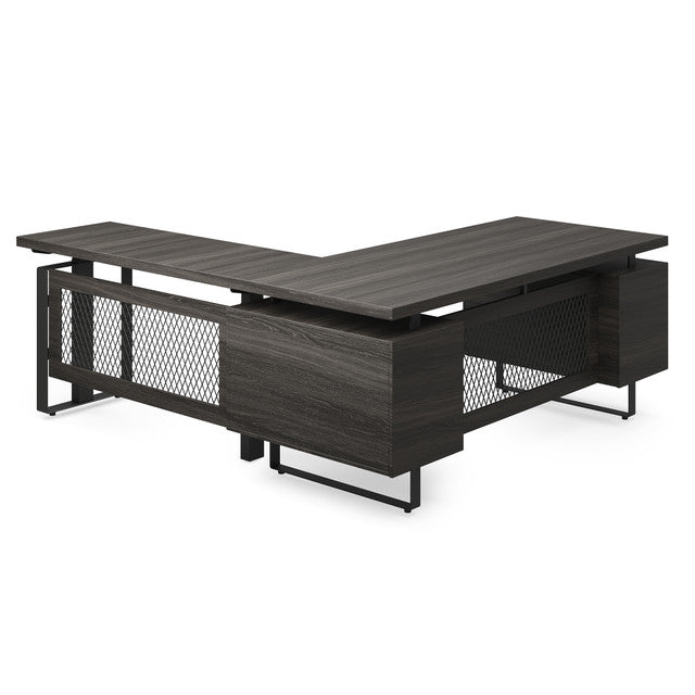 OfficeSource Palisades Industrial L-Shaped, 30" x 60" Height Adjustable Desk with Single Pedestal - Gauntlet Gray