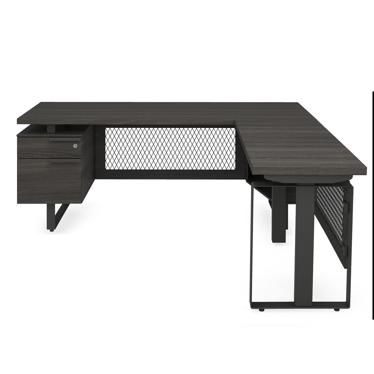 OfficeSource Palisades Industrial L-Shaped, 30" x 60" Height Adjustable Desk with Single Pedestal - Gauntlet Gray