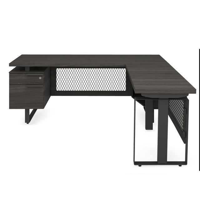 OfficeSource Palisades L Shape Electric Height Adjustable Desk with Single Pedestal - Gauntlet Gray