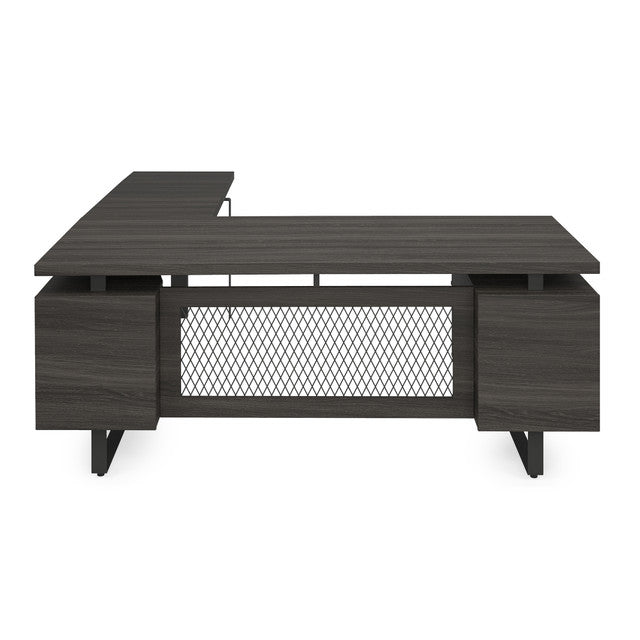 OfficeSource Palisades Industrial L-Shaped, 30" x 60" Height Adjustable Desk with Single Pedestal - Gauntlet Gray