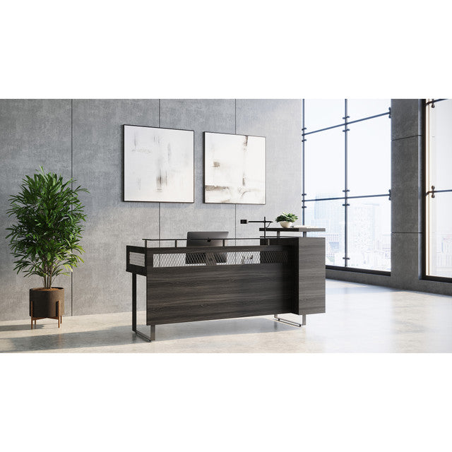 OfficeSource Palisades Reception Desk with Glass Top - Left - Gauntlet Gray