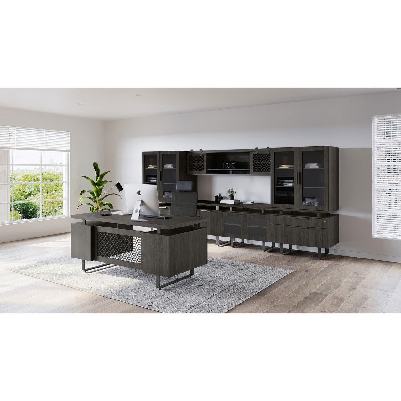 OfficeSource Palisades Collection Executive Typical with Storage Units - Gauntlet Gray