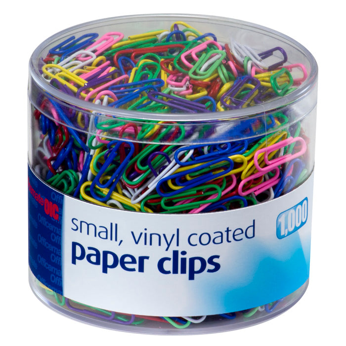 Paper Clips, #2 Vinyl, Assorted Colors, 1000/Tub