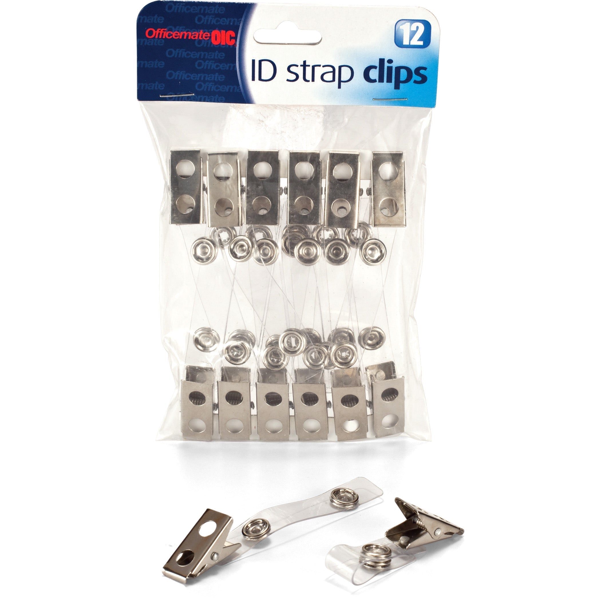 ID Badge Clips w/Snap Strap, 12/Card