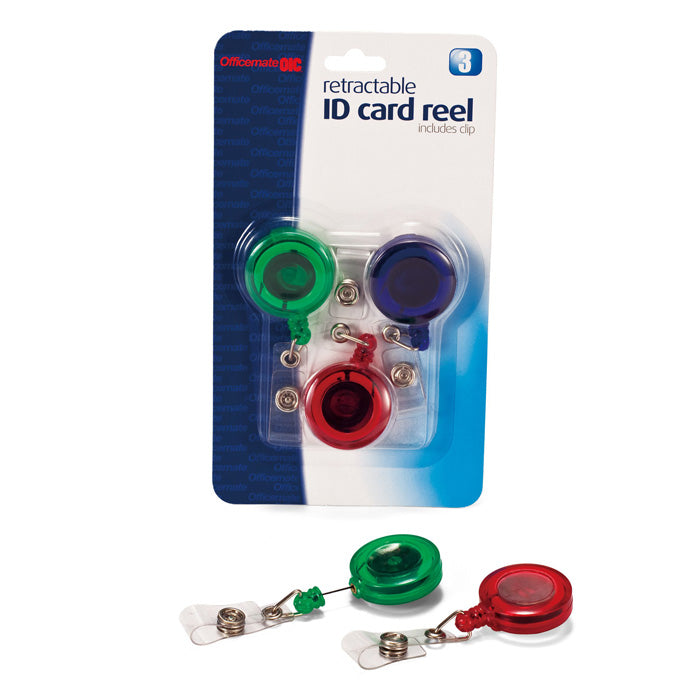 ID Card Reel w/Clip, Extends 30", Assorted Transparent Colors: Blue, Green, Red