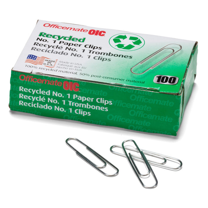 Recycled Paper Clips, #1 Gem, 100/Box